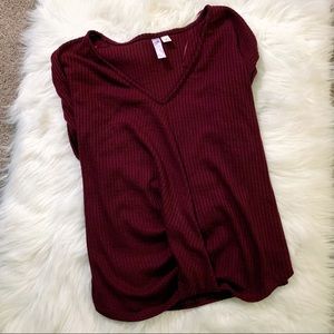 alya red knit shirt sleeve top knot detail